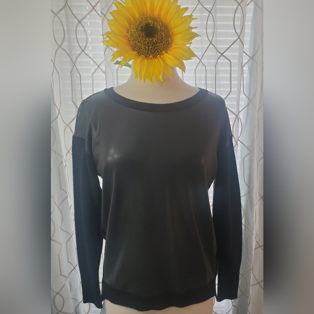 NWT Express XS Black Faux Leather front top.